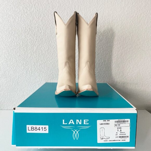 Lane EMMA JANE Womens Cowboy Boots 7.5 Pale Ivory Western Cowgirl Mid Calf Tall - Picture 10 of 11